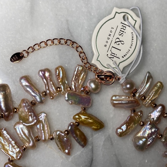 Iris & Lily Jewelry Keshi Pearl Hematite Sterling Silver Gold